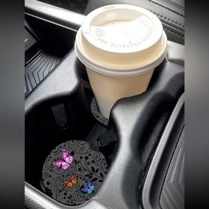 🌸 Awesome Floral Flower Butterfly Set Of 2 Car Drink Holder Coasters 🦋